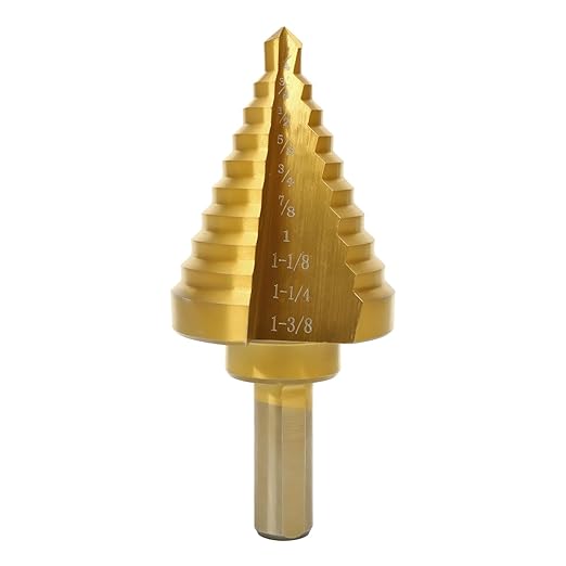 COMOWARE Step Drill Bit for Metal, Titanium Coated, Double Cutting Blades, High Speed Steel, Short Length Drill Bit, Total 10 Sizes from 1/4??to 1-3/8", for Steel Sheets Aluminum Copper Plastic Wood