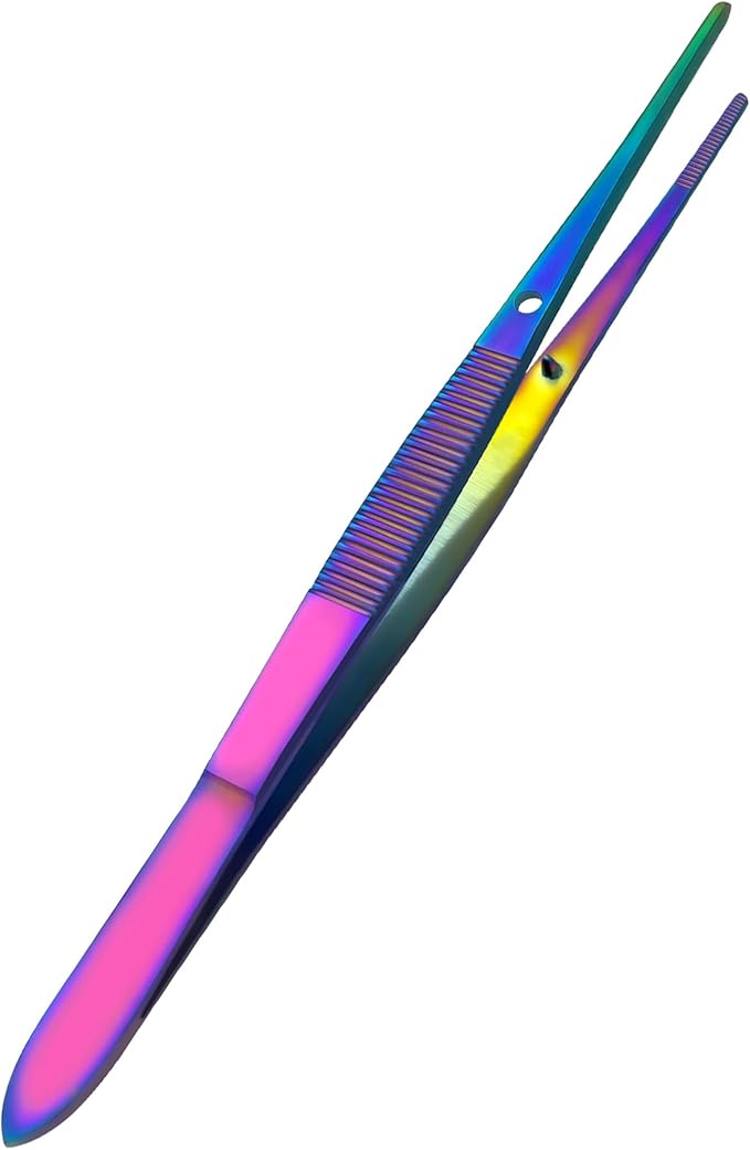 Iris Forceps 4" Rainbow - Fine Tips, Slip-Resistant Grip, Multicolor Stainless Steel Precision Craft Tool for DIY Enthusiasts
