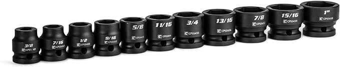 Capri Tools 1/2 in. Drive Stubby Impact Socket Set, SAE, 3/8 to 1 in, 11-Piece