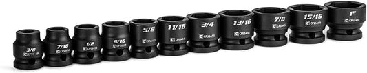 Capri Tools 1/2 in. Drive Stubby Impact Socket Set, SAE, 3/8 to 1 in, 11-Piece