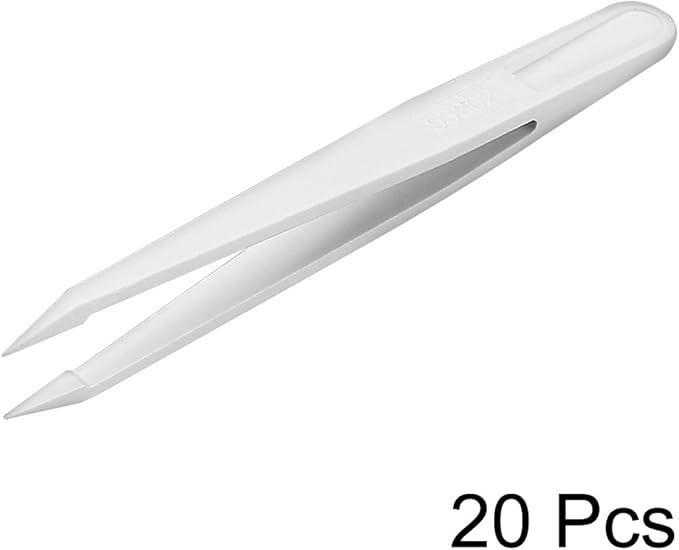 uxcell Plastic Anti-static Tweezers, Precision Slant Point Tip for Jewelry Craft DIY Beauty Electronics Repair Tool White 20 Pcs