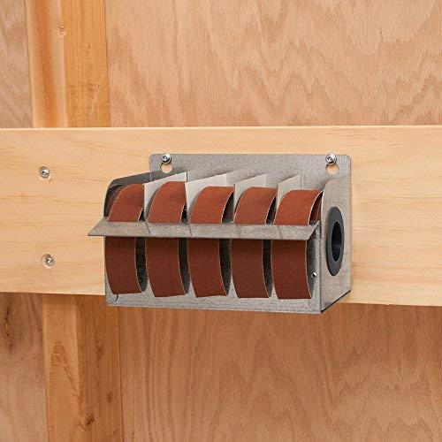 Steel Dispenser with Multi-Roll Assorted Abrasive Rolls for Wood Turners, Wood, Metal Workers, Automotive Body Work in Assorted Grits 150, 240, 320, 400 and 600 Grit Rolls