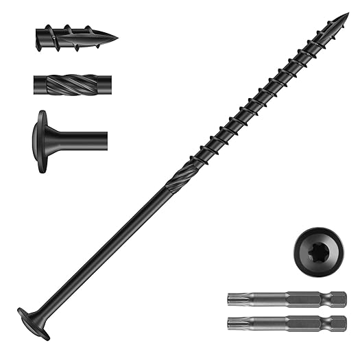 #14 x 6 Inch Lag Screws (240Pcs) 10lb. Structural Wood Screw, Black, Carbon Steel, Washer Head, Rust Resistant epoxy Coated, T30 Star Bit