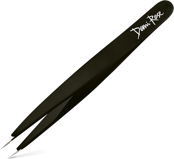 Pointed Tweezers - High Carbon Stainless Steel Fine Point Precision Tweezers for Ingrown Hair Removal - Perfectly Aligned Hand Filed Sharp Tweezer - Needle Nose Tweezers (Black)
