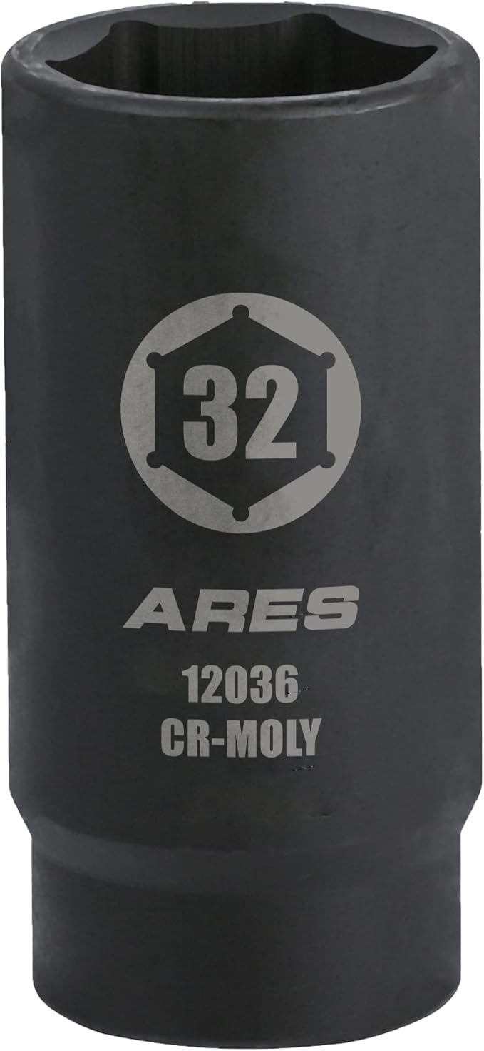 ARES 12036-32MM Axle Nut Socket - 6 Point Socket - Extra Deep 1/2-Inch Drive Impact Socket for Easy Removal of Axle Shaft Nuts