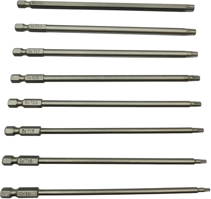 Long Torx Security Screwdriver Bit Sets 6 Inch Length T8 T10 T15 T20 T25 T27 T30 T40 S2 Steel Torx Security Head Drill Screw Driver Drill Set (8Pcs 150mm)