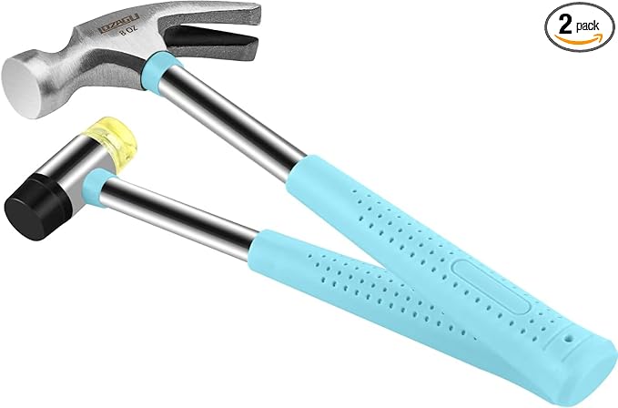 8oz Hammer, 2-Piece Small Claw Hammer & Rubber Mallet Hammer Mini Hammer Set