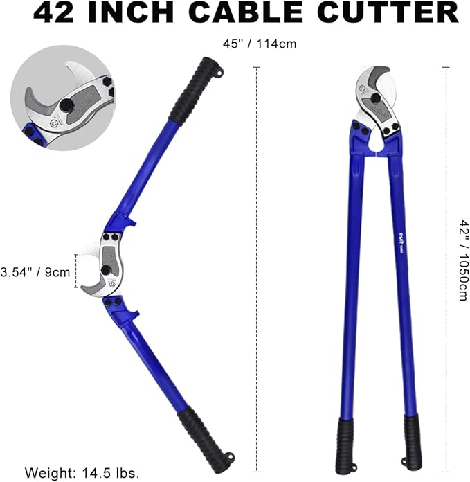 ZrgGea Cable Cutters 42 inch, Industrial-Grade Heavy-Duty Cable Cutter, Forged from T8 Alloy Steel, HRC56, Sharp Cutting. Suitable for Cutting Copper and Aluminum Core Cables, Blue