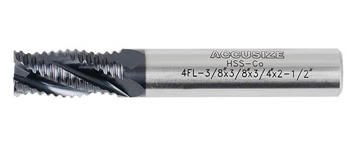 Accusize Industrial Tools Standard Tooth M42 8% Cobalt TiAlN Roughing End Mill, 3/8" Diameter, 3/8" Shank Diameter, 3/4" Flute Length, 1102-0038