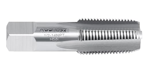 Accusize Industrial Tools 1/2'' to 14, 4 Flutes H.S.S. Taper Pipe Tap-Npt, 3-1/8'' Oal, 1-3/8'' Thread Length, American Standard, Npt-12