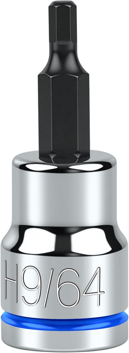 3/8 Inch Drive Hex Bit Socket, H9/64, Full Polished, Premium CR-V & S2 Alloy Steel Head Made for Auto/Mechanical