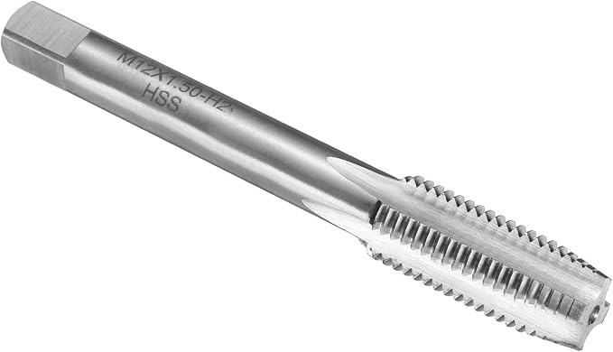 uxcell Hand Plug Tap M12 x 1.5 H2 Metric Thread Plug Style Taps Straight Flute Screw Tapping Threading Tool High Speed Steel HSS6542
