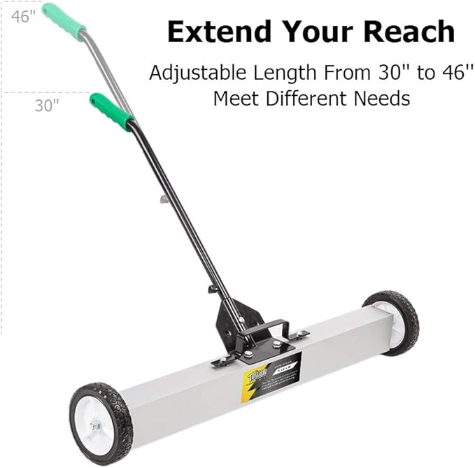 TUFFIOM 36-Inch Rolling Magnetic Pick-Up Sweeper | 55-LBS Capacity, with Quick Release Latch & Adjustable Long Handle, for Nails Needles Screws Collection