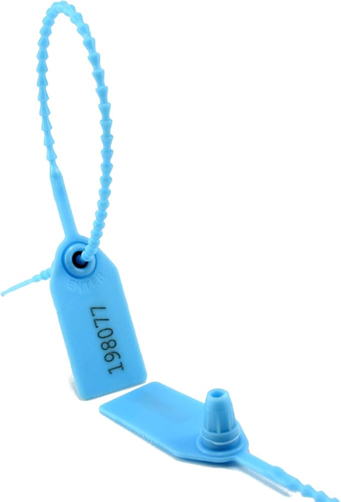 Plastic Tamper Seals, Zip Ties for Fire Extinguishers Pull Tite Security Tags Numbered Disposable Self-Locking Signage Tie 250mm Length (100 PCS, Light Blue)
