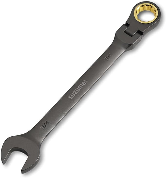 SUZUME 3/4??Flex Head Ratcheting Wrench SAE 72 Teeth Cr-V Steel with 180째 Flexible Head 15K+ Cycle Locked Gears Black Nickel Coating