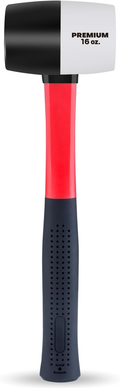 EFFICERE 16 oz. Premium White/Black Dual-Color Rubber Mallet Hammer | Solid Eco-Friendly Rubber Head, Durable Fiberglass Handle | Deliver Soft, Non-Marring and Non-Marking Strike for Delicate Surfaces