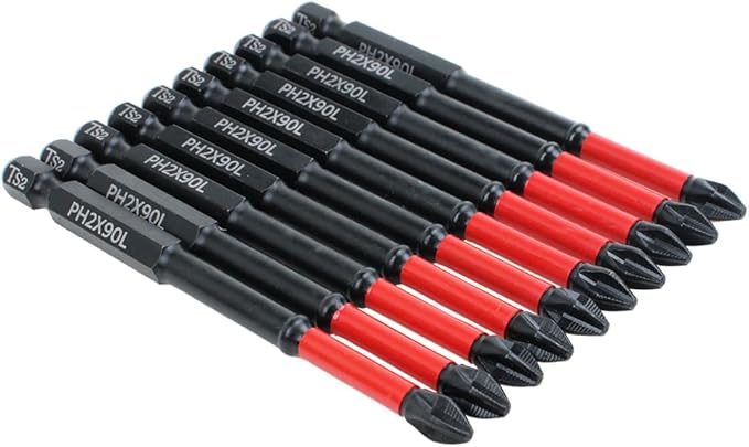 AUTOTOOLHOME 10 Pack Phillips PH2 Magnetic Anti Slip Screwdriver Bit Set 3-1/2" Length TS2 Anti-Slip Long Drill Bits Impact Driver Bits