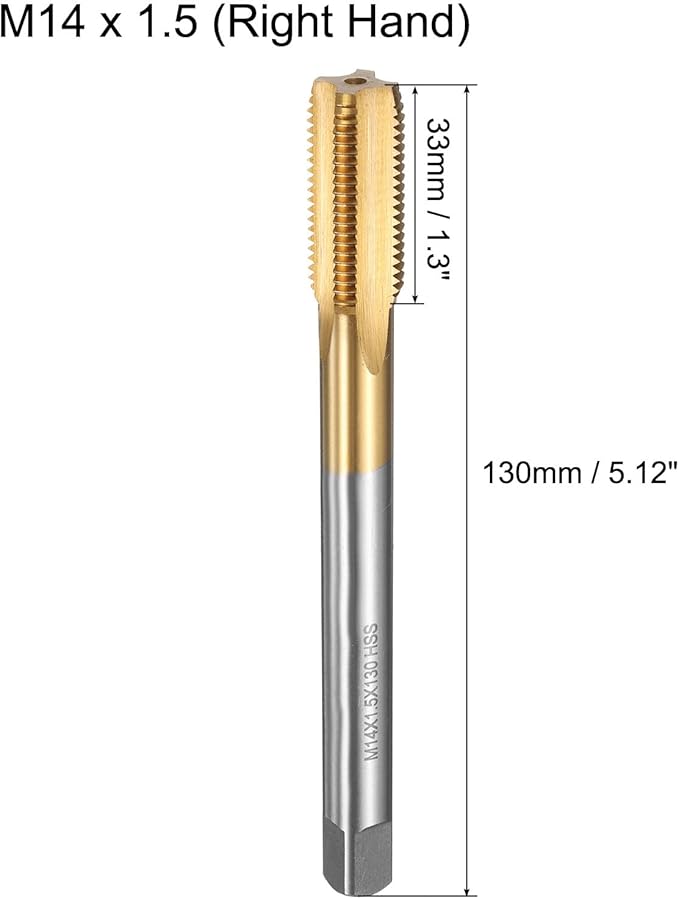 uxcell Metric Thread Tap M14 x 1.5 H2 130mm Straight Flute Screw Thread Milling Machine Taps Threading Tapping Repair Tool