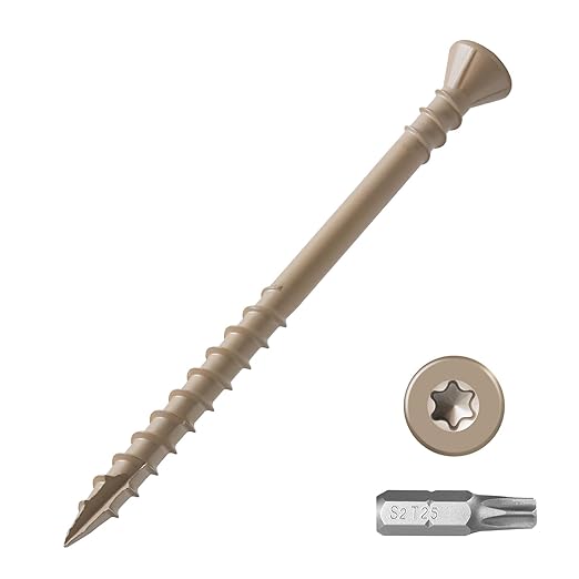 #10 Deck Screws 3 Inch Exterior Wood Screws Flat Head Torx Drive Rust Resistant Epoxy Coated Reverse Upper Thread Trim Screw (1lb, 56pcs), Tan