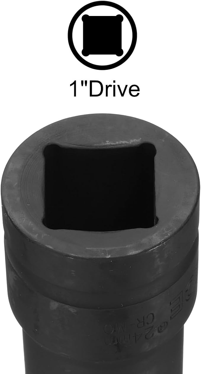 uxcell 1" Drive 24mm 12-Point Impact Socket, CR-MO Steel 80mm Length, Standard Metric Sizes