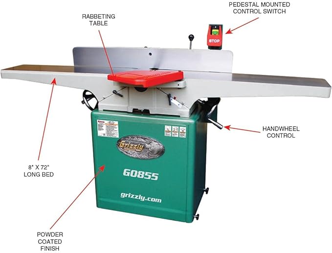 Grizzly Industrial G0855-8" x 72" Jointer with Built-in Mobile Base