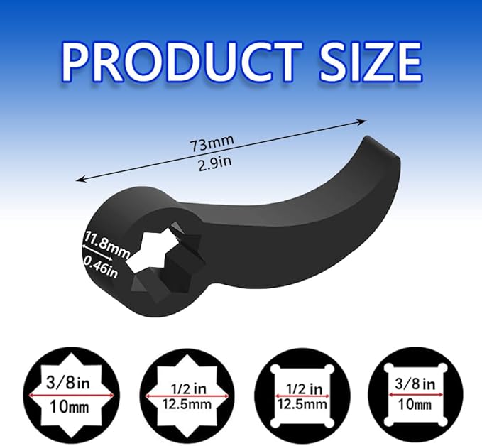 4 Pack Pry Bar Wrench Adaptor Head Set, 1/2" 3/8" Crowbar Adapter Head Half Shaft Removal Car Repairing Tools for Tight Spaces Removal Tool, 2 Sizes Square and Plum, Thickening Steel, Black