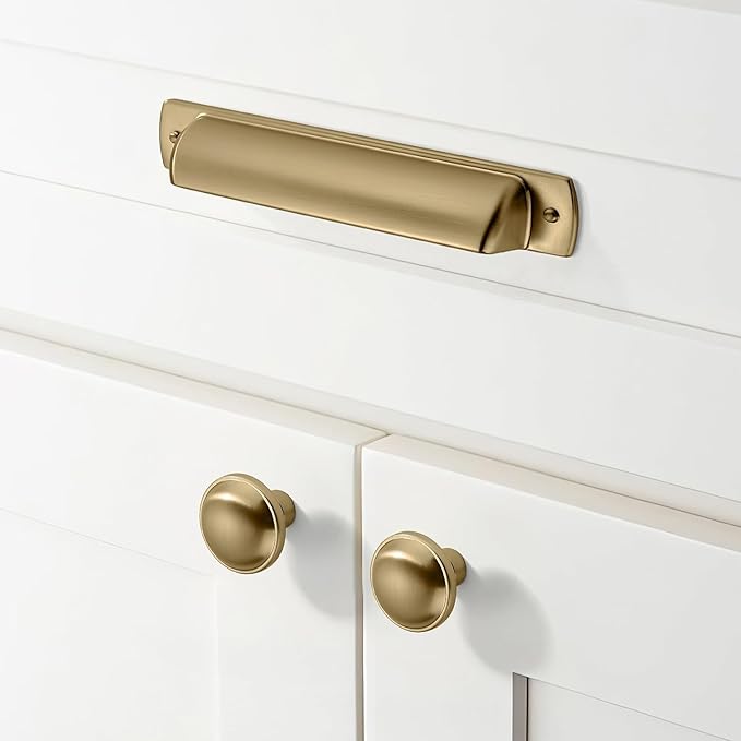 Khtumeware 2 Pack Large Cabinet Knobs - Brushed Brass, 1-3/4 inch (44 mm) Diameter, Heavy Duty Zinc, Kitchen Drawer Pulls