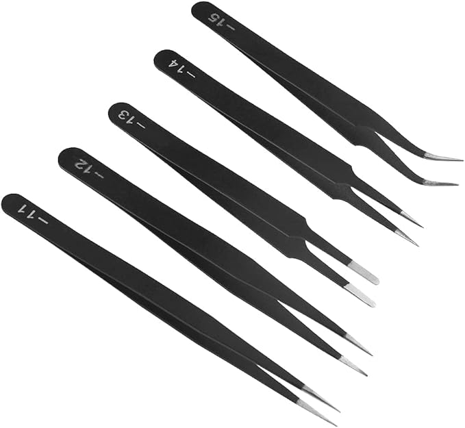 10PCS Precision Tweezers Set Anti-Static Industrial Tweezers Set Stainless Steel Tweezers Kit for Electronics Lab Jewelry and Craft Making（Black）