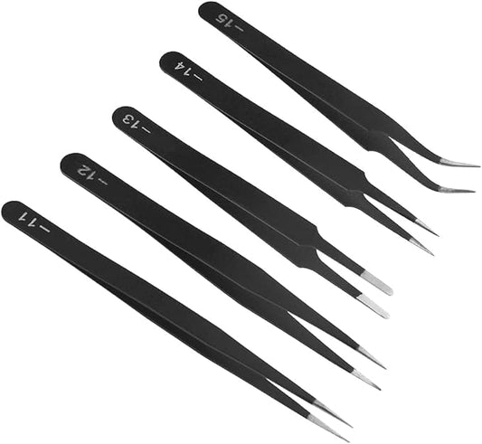 10PCS Precision Tweezers Set Anti-Static Industrial Tweezers Set Stainless Steel Tweezers Kit for Electronics Lab Jewelry and Craft Making（Black）