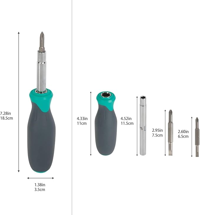 Amazon Basics 6-in-1 Multi-Bit Screwdriver/Nut Driver, Multicolor(Silver, Northern Glow Green, Grey)