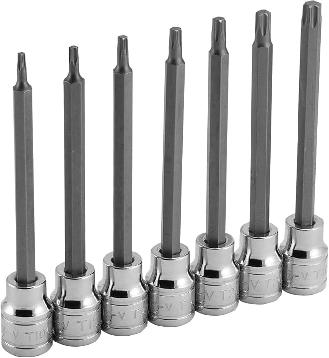 NEIKO 10080A 3/8??Drive Extra Long Torx Star Bit Socket Set | 7 Piece | T10 to T40 | 4-3/8??Length