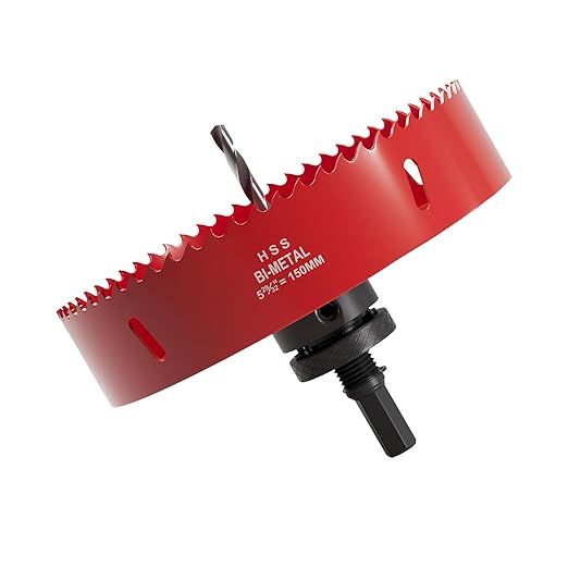 5-29/32" (150mm) Bi-Metal M42 High Speed Steel Hole Saw with Pilot Drill Bit, Smooth Cutting Edge for PVC, Drywall, Wood, Plastic, Gypsum Board, Rubber, Thin Metal