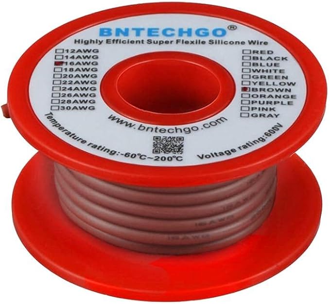 BNTECHGO 16 Gauge Silicone Wire Spool 25 ft Brown Flexible 16 AWG Stranded Tinned Copper Wire
