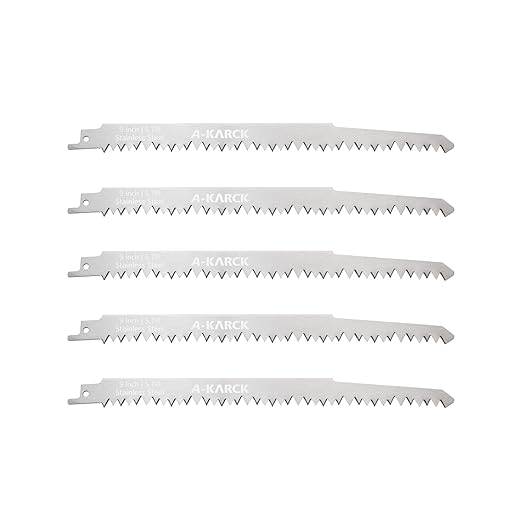 A-KARCK Food Reciprocating Saw Blades for Frozen Meat 6 Pack, Unpainted Stainless Steel Saw Blades for Food Cutting Included 9" 5PCS