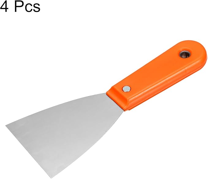 HARFINGTON 4pcs Carbon Steel Putty Knife 3" Plastic Handle Spreading Drywall Flex Putty Scraper for Wallpaper Wall Taping Scraping Paint, Orange
