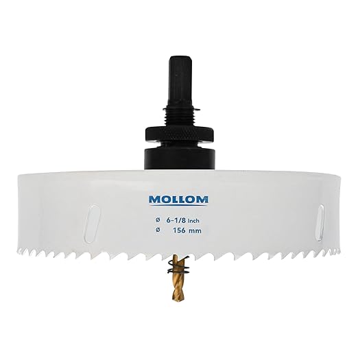 Mollom (156mm | 6-1/8") HSS M42 with 8% Cobalt BI-Metal Hole Saw with 2 Pilot Drill Bits & Arbor Smooth Cutting for PVC,Drywall,Wood,Plastic,Gypsum Board,Rubber