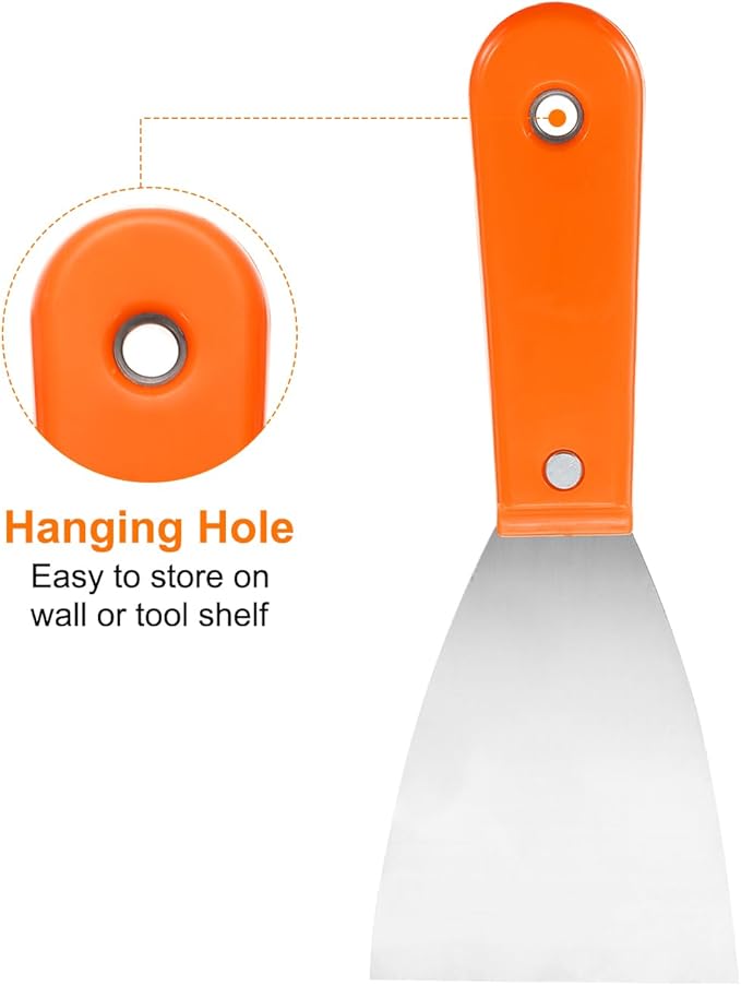HARFINGTON 4pcs Carbon Steel Putty Knife 3" Plastic Handle Spreading Drywall Flex Putty Scraper for Wallpaper Wall Taping Scraping Paint, Orange