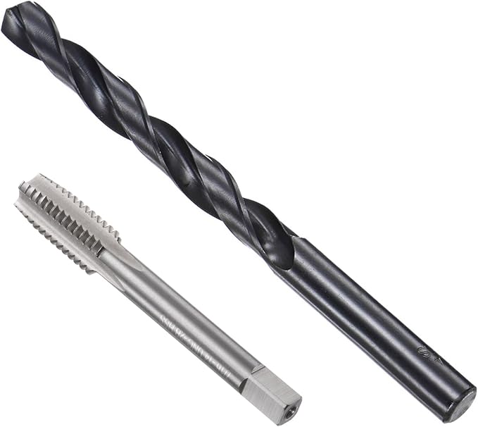 uxcell Tap and Drill Bit Set, 7/16-14 UNC Thread Tap & 3/8.9" Black Oxide Twist Drill Bit, Straight Flute Tap Tapping Threading Repair Tool Kit