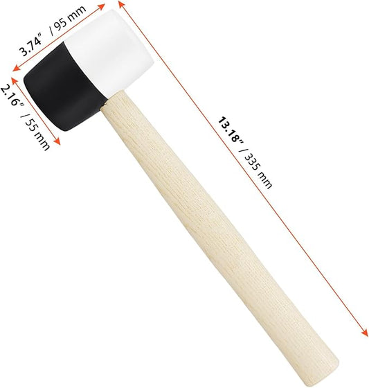 SINJEUN 2 PCS 16 oz Rubber Flooring Mallet, Black and White Double Face Hammer with Wood Handle, Solid Rubber Mallet Hammer for DIY, Tile Setting, Laminate Flooring Installs