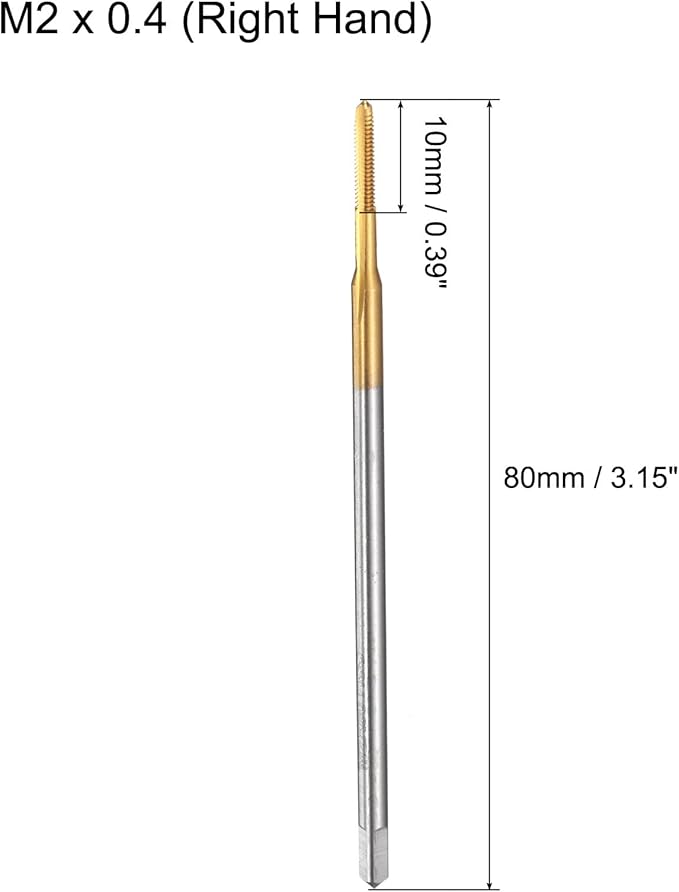 uxcell Metric Thread Tap M2 x 0.4 H2 80mm Straight Flute Screw Thread Milling Machine Taps Threading Tapping Repair Tool