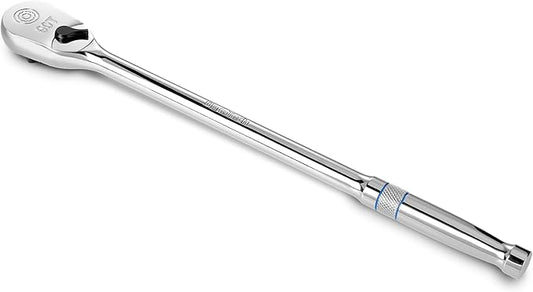 DURATECH Extra Long Handle 1/2-Inch Drive Ratchet, 90-Tooth Ratchet Wrench with 15" Handle and Dust Proof Teardrop Enclosed Head, Reversible, CR-V Steel Made, CR-MO Head, Full Polished, Gifts for Men