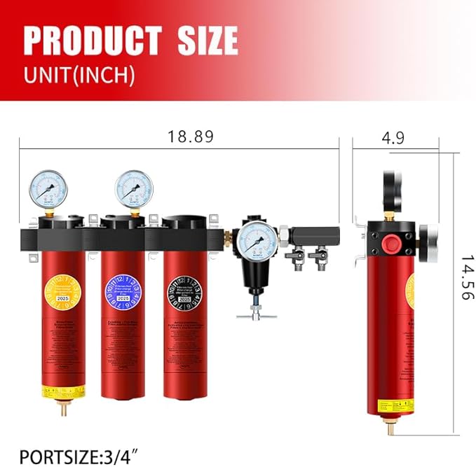 NANPU ZPA-R 3-Stage Air Filtration System with Regulator ??Sintered, Fine & Activated Carbon Filters, 3/4" NPT Inlet, 1/4" NPT Outlet, 127 CFM, 218 PSI Max, Metal Housing, 248째F Heat Resistant