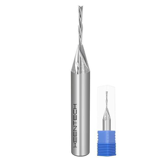 KEENTECH 1/4" Shank Downcut 2 Flute Flat Tip Sprial Router Bit for CNC Router Machine, 1/16" Cutting Diameter, 1/2" Cutting Depth, for Wood Cutting, Custom Furniture, Slot Mortise, Engraving, Carving
