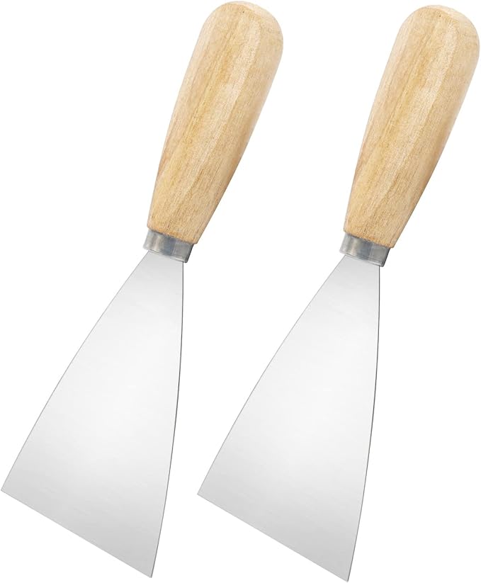 Putty Knife, 2 PCS 2.5 Inch Metal Scraper, wooden Handle Spackle Knives for Drywall, Decals, Wall paper, Patching, Painting, Taping, Scraping Coating