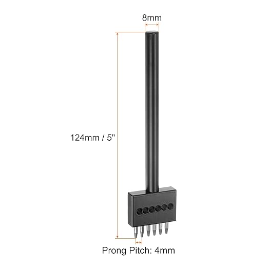 uxcell 6 Prong Leather Prong Punch Tool 4mm Steel Prong Row Round Hole Stitching Chisel for Leather Craft