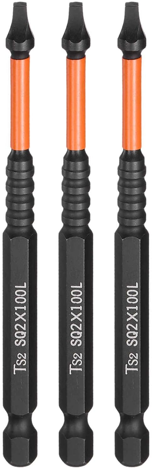 HARFINGTON 3pcs Square Head Screwdriver Bits 1/4" Hex Shank SQ2 Magnetic Head 4" Length S2 Steel Screw Driver Drill Bit for Repair Work Electric Screw Driver