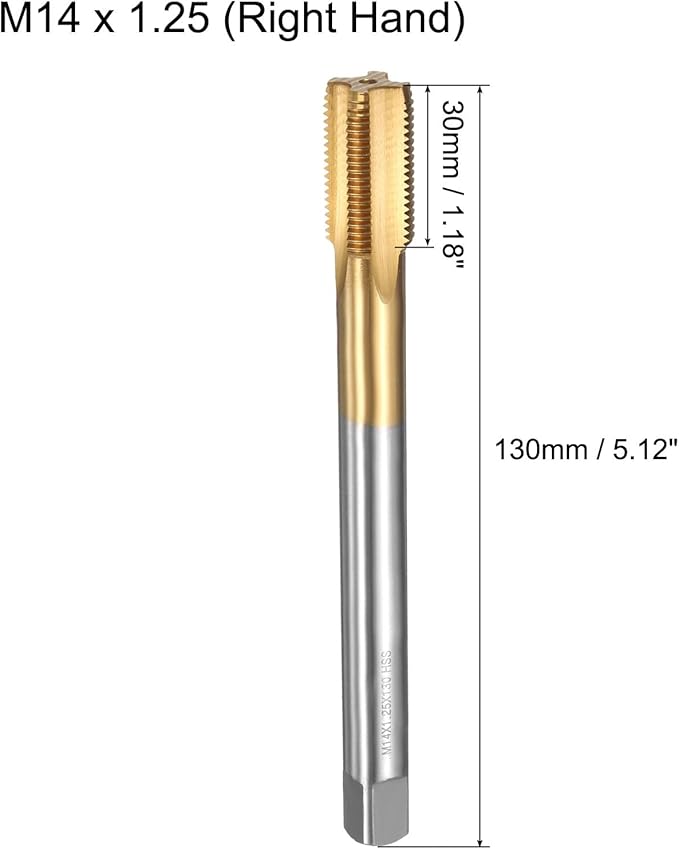 uxcell Metric Thread Tap M14 x 1.25 H2 130mm Straight Flute Screw Thread Milling Machine Taps Threading Tapping Repair Tool