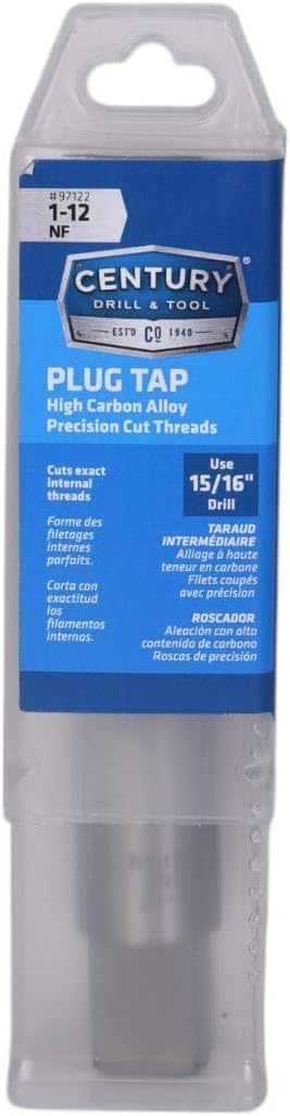 Century Drill & Tool ??97122 Carbon Steel Plug Style Tap ??1-12 NC ??for Detailed Projects with Precise Control