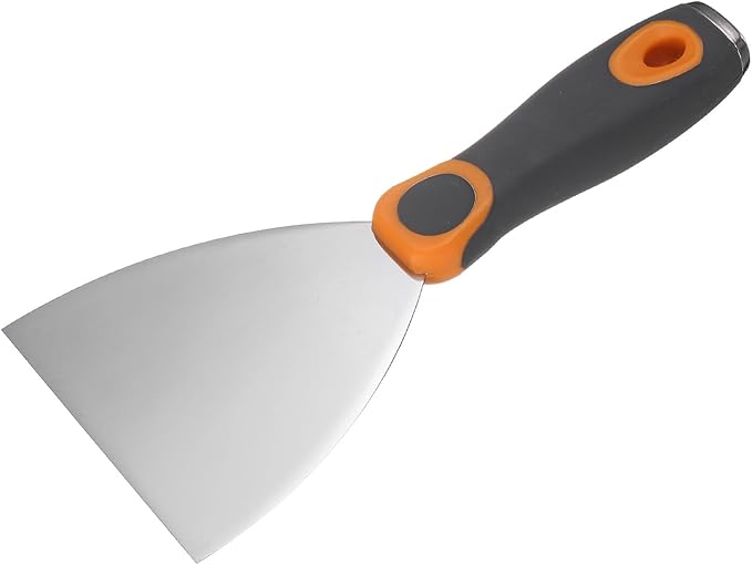 uxcell Putty Knife 4" Stainless Steel Paint Scraper Flexible Drywall Repair Mud Knife for Removing Cement Wallpaper Mud Adhesive Taping with Metal Hammer End