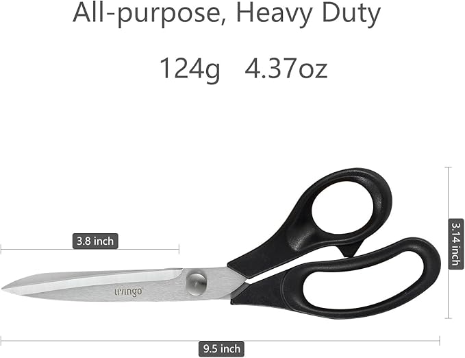 LIVINGO 9.5??Fabric Shears, Black Handle Stainless Steel Heavy Duty Sharp Bent Sewing Shears for Sewing, Quilting, Crafting Cutting Cloth, Leather, Paper